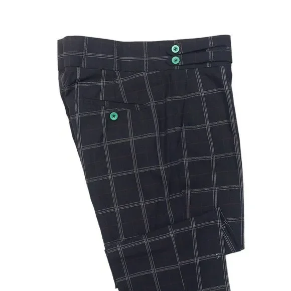Mens Gurkha Pants Black White Red Plaid Check Straight High Waist Flat Front 32